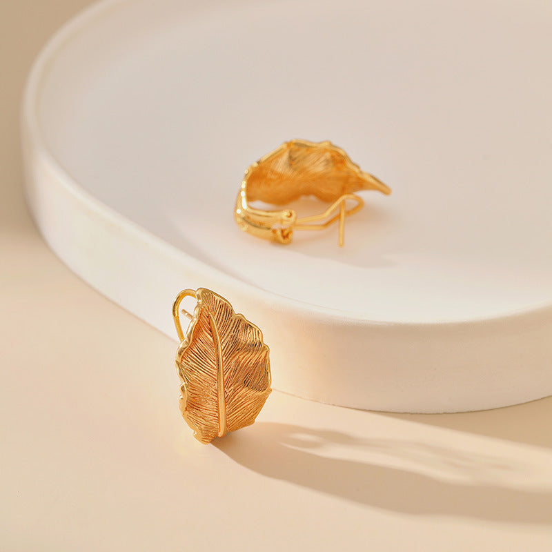 Wholesale Brass Plated 18K Real Gold Leaf Vintage Earrings